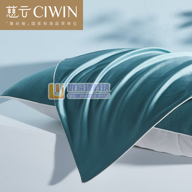 慈云 虾青 74*48cm 床品家纺 真丝枕套 正面10...