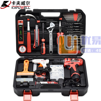 卡夫威尔 122件套锂电钻套装 日常家用工具箱套装 家居...