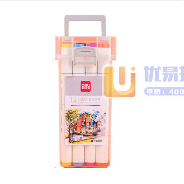 得力70803-12色酒精性三角杆马克笔(混)(12色/...