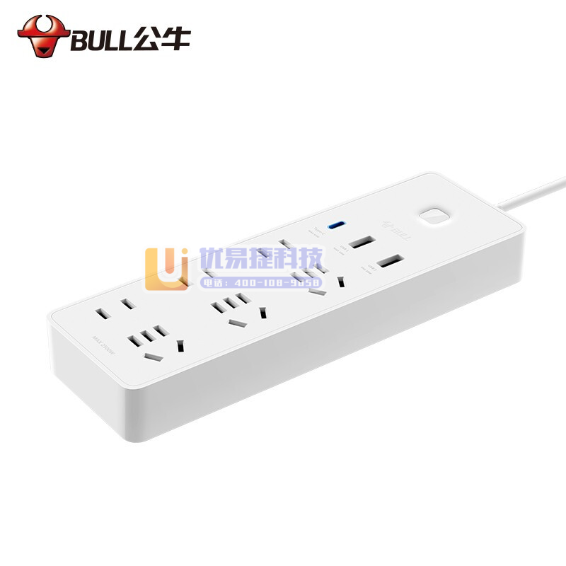 公牛 GNV-UU2656白色 65W快充全长1.8米插...
