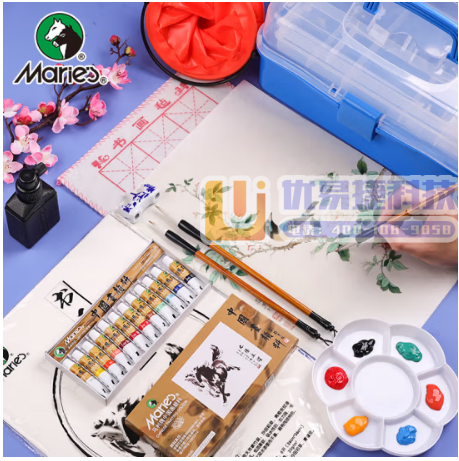 马利(Marie's)国画颜料盒装12色5ml 水墨画山...
