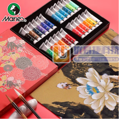 马利(Marie's)高级国画颜料盒装24色9ml 水墨...