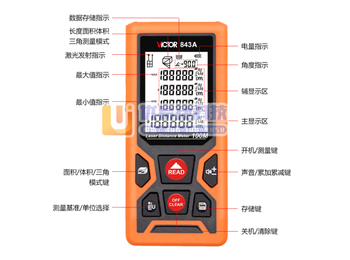 胜利仪器（VICTOR）激光测距仪 手持激光红外线 电子...