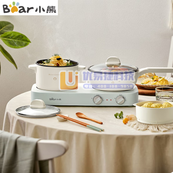 小熊双灶电煮锅 电炒锅 多功能电火锅 分体式煎炒焖煮料理...